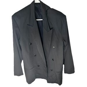 Vintage City Streets Mens Black Double Breasted Suit Jacket Blazer Size 42 USA